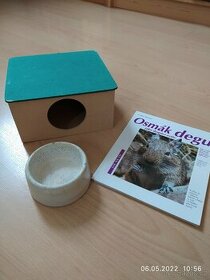 Osmák degu - jak na to + domeček+ krmítko(pítko)