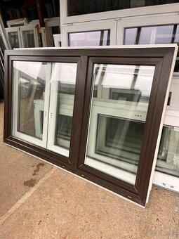 PLASTOVÉ DVOUKŘÍDLÉ OKNA 198x120 BÍLÁ/OŘECH-PLZEŇ