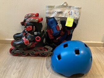 Dětské kolečkové brusle, helma, chrániče