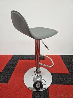 Barová židle, chrom / kůže, šedá (NOVÉ)