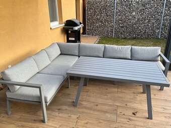 Moderní hliníkový zahradní set 3v1 – šedý (lounge & jídelní)