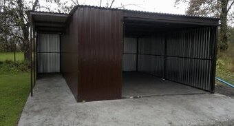 Plechová montovaná garáž 4,5×6 m-hnědá/s přístřeškem „PEPA"