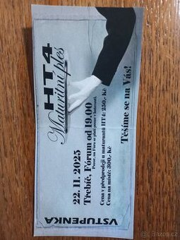 2 vstupenky na maturitní ples Třebíč Hotelová škola HT4