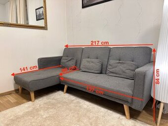 Rohová rozkládací sedačka šedá, levý roh