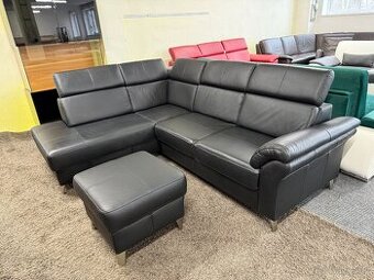 Rohová sedací souprava + taburet - kožená - nepoužitá