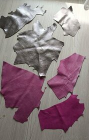 16.kůže stříbrná, perleť.růžová,růžový tenký nubuk-zbytky