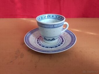 STAROŽITNÝ ČÍNSKÝ RÝŽOVÝ PORCELÁN ŠÁLEK S PODŠÁLKEM