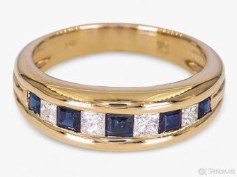 14K prsten s diamanty a safíry 0,75ct - Certifikát IGI