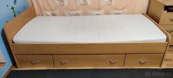 Postel s úložným prostorem, roštem a matrací 90x200 cm