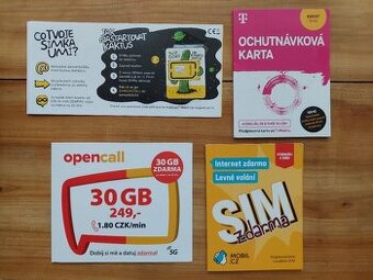 4x SIM karta, karty, simkarta, simka simky různých operátorů