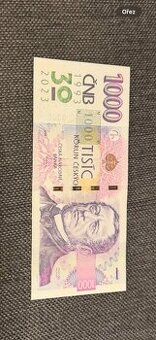Prodám bankovky 1000Kč s přítiskem. R94 / R72 / R75 / R53