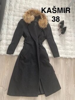 Mango kasmirovy vlneny kabat sedy dlouhy novy 38