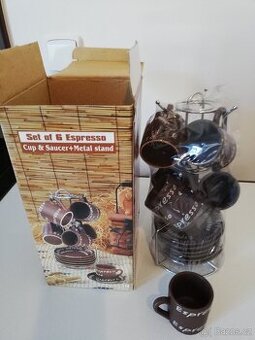 Set - sada šálků na espreso se stojánkem