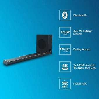 soundbar Philips TAPB603, 320W, Atmos, bezdrát. subwoofer