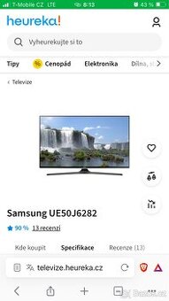 Prodám Smart TV Samsung UE50J6282SU