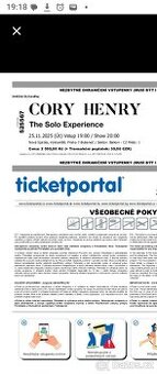 2 vstupenky na koncert Cory Henryho