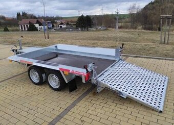 Pevný přívěs na minibagr 2700/520kg, 265x150cm,rampa s písty