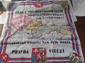 Všesokolský hedvábný šátek, mapa republiky Československé - 1