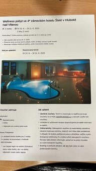 Prodám voucher na 1-denní wellnes pobyt pro 2 os. v Hluboké