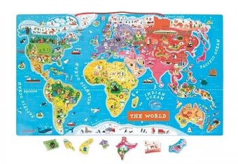 Mapa světa - magnetické vkládací puzzle 92 ks