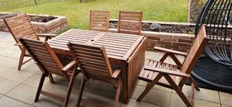 Zahradní set z masivního dřeva-rozkládací stůl + 6 židlí