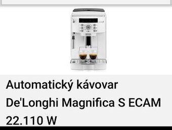 Automatický kávovar DeLonghi
Magnifica S Ecam 22.110W