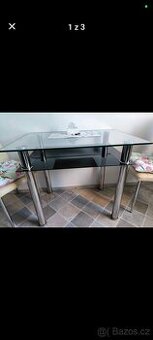 Kuchyňský skleněný stůl+2 židle