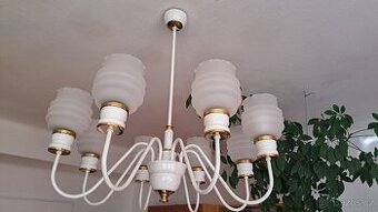 Retro lustr bílý/zlatý 8 ramenný