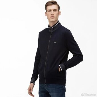 LACOSTE PÁNSKÝ NAVY SILNÝ BAVLNĚNÝ SVETR XXL