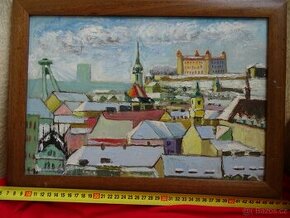 bratislavské panorama,olej na kartonu nesign.42x30 cm,rám