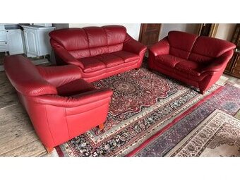 Červená kožená sedací souprava,5273