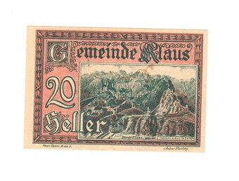 Nouzová bankovka Klaus, 20 Heller 1920, Rakousko
