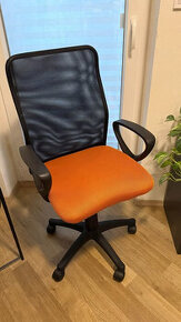 Dětská otočná židle s područkami, látka oranžová/černá