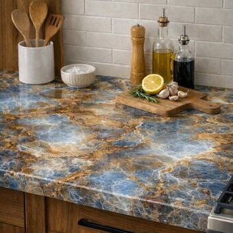 tapeta mramor modrozelený, zlaté žilky 45 cm x 5 m