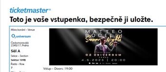 Vstupenka na Matteo Bocelli O2 Universum 4.6.2025