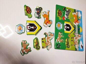 Prodam drevenou vkladacku puzzle se zviratky - TOP stav
