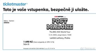 2x Post Malone The BIG ASS WORLD World Tour Praha 12.08.2025