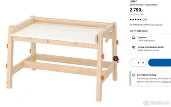 IKEA FLISAT dětský stolek nastavitelný + židlička + box