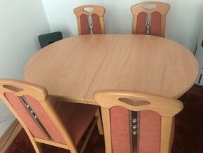 Stůl jídelní rozkládací a 4 židle - stav jako nový