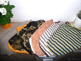 Oblečky : maskáčové mikiny, trička, teplá vesta, svetřík