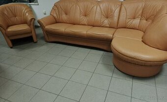 Kožená rohová sedací souprava - jak NOVÁ, BEZ POŠKOZENÍ
