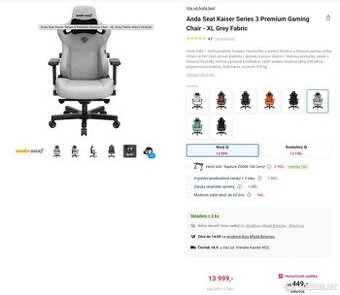 Herní židle Anda Seat Kaiser Series 3 Premium XL Grey Fabric