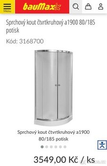 Sprchový kout čtvrtkruhový 80x80x185