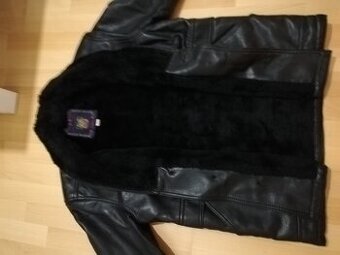 Pánská černá kožená bunda s kožíškem