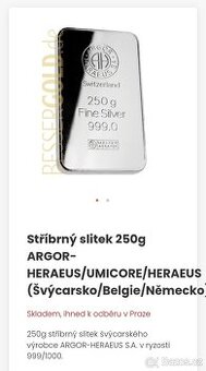 Zlaty slitek 5g, stříbrný 250g