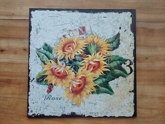 Zánovní velký obraz - krásné slunečnice - retro styl vintage