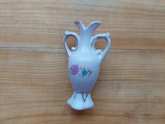 Starožitná mini vázička, růžový porcelán zlacený - SLEVA