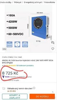 4.2 kW Hybridní invertor 24V Wifi MPPT 100A BMS ON/Offgrid