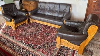 Rustikální kožená dubová souprava 3+1+1,6290