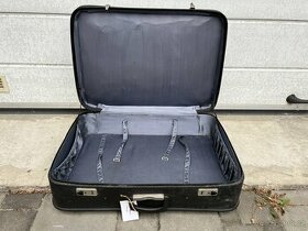 Retro černý koženkový kufr s textilním vnitřkem - 1
